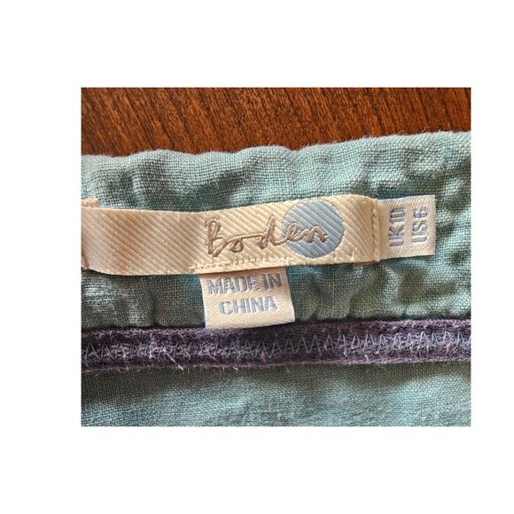 Boden 100% Linen Top Short Sleeve, Beaded Neckline, Turquoise , US Sz 6 - Picture 4 of 9